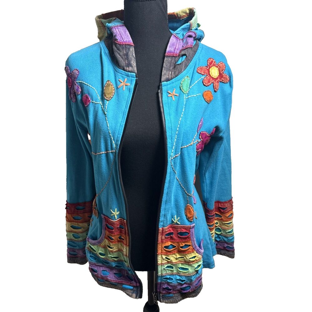 Rising International Colorful Hippie Boho Floral Full Zip Hoodie Women's Medium - Picture 9 of 15
